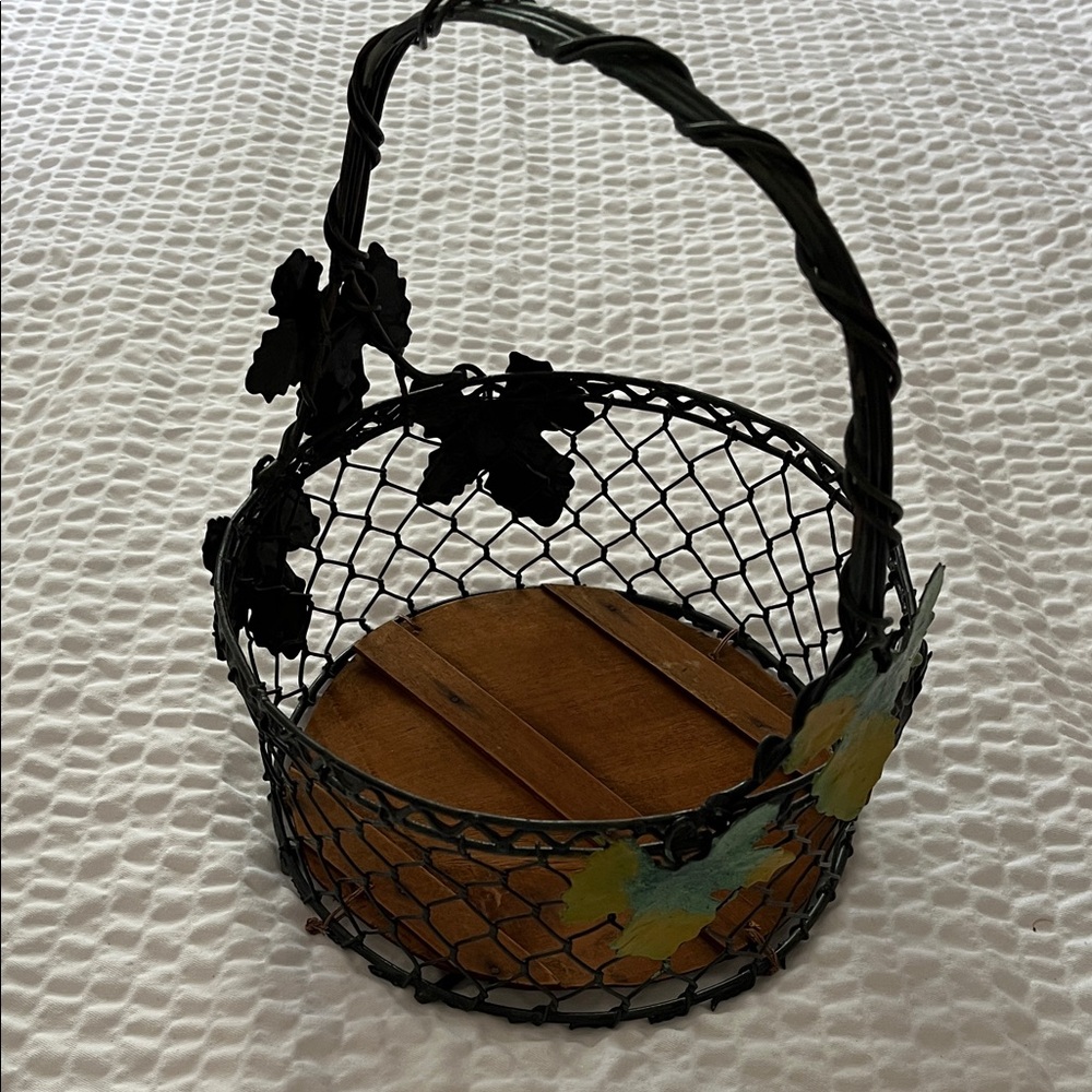 Vintage Wire Basket with Leaf Accents
